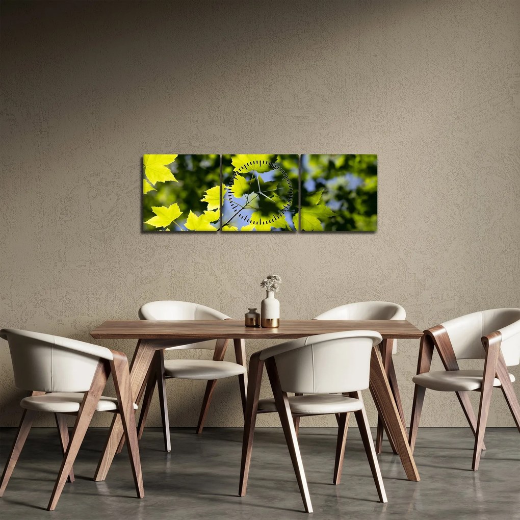 Obraz - liście klonu (z zegarem) (90x30 cm)