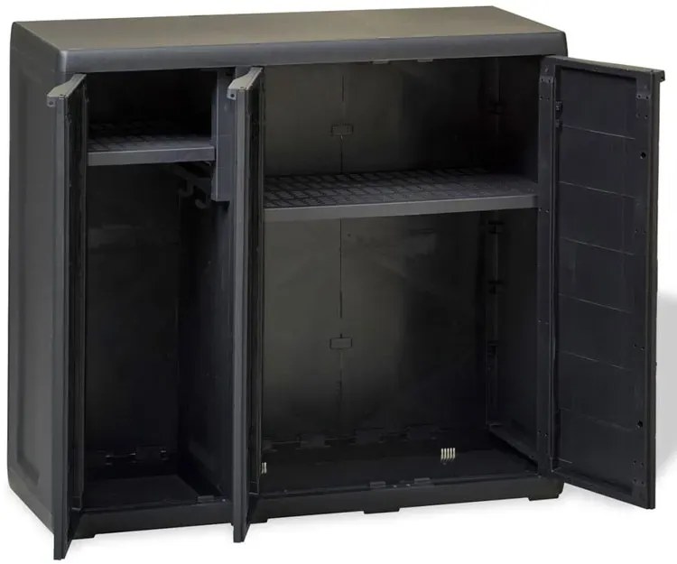 Czarna szafka gospodarcza balkonowa na zewnątrz trzydrzwiowa E7-K12