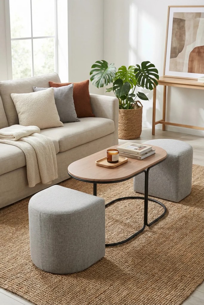 Nowoczesna owalna ława z pufami C1-W56