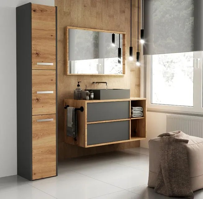 Nowoczesny słupek do łazienki antracyt + dąb artisan M3-L58