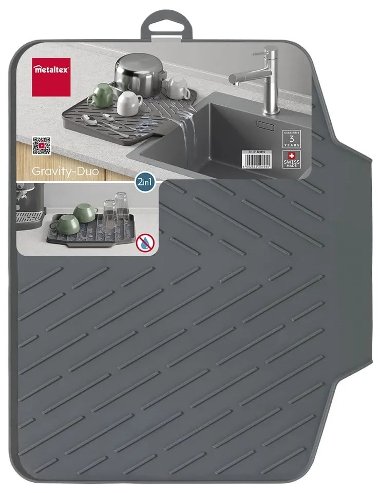 Szara plastikowa podkładka do naczyń 40x33 cm Gravity – Metaltex