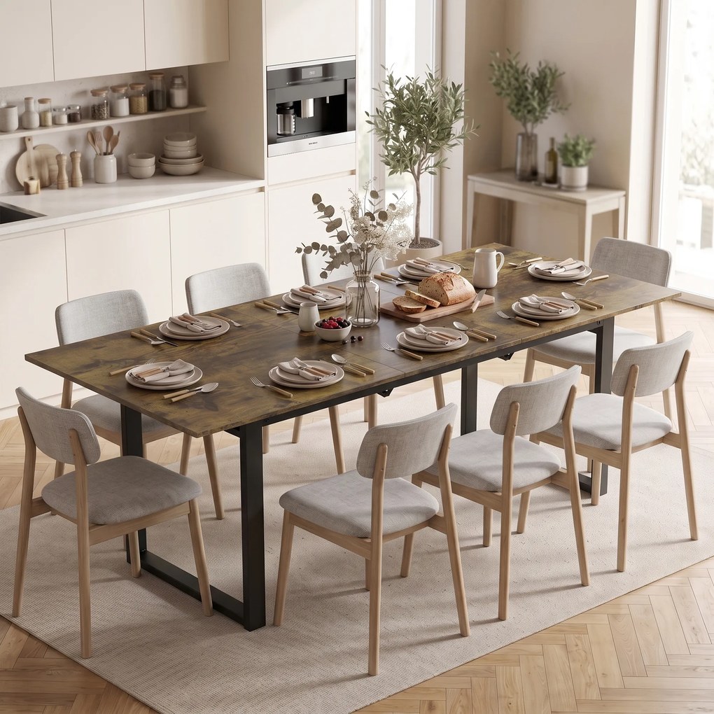HOMCOM Stół rozkładany 140-180 cm dla 6-8 osób, prostokątny w stylu industrialnym z metalowym stelażem, imitacja drewna tygrysiego | Aosom PL
