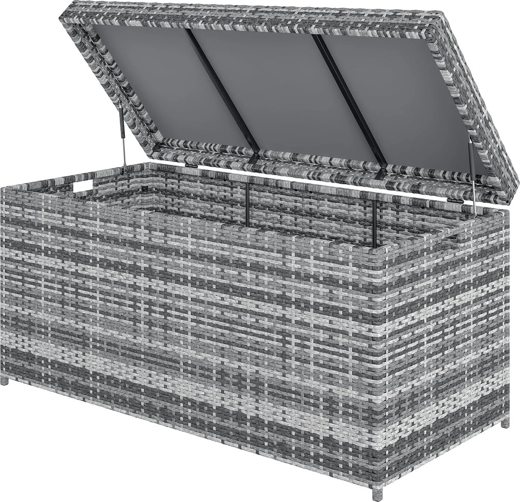 Outsunny Skrzynia z Rattanu 380L odporna na UV z pokrywą i przestrzenią UV-odporny 130 x 61 x 65 cm Ciemnoszary