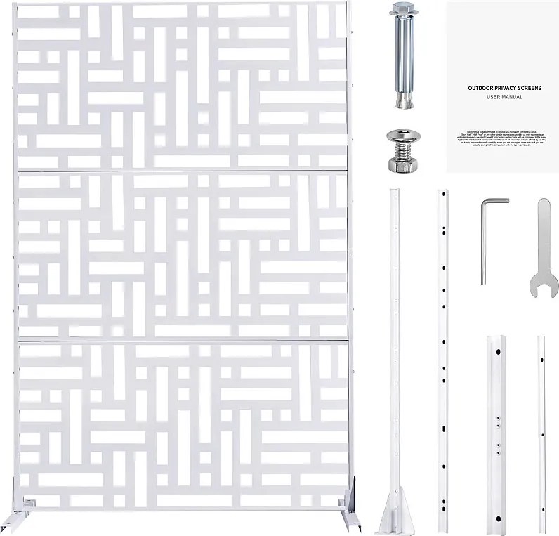 Dekoracyjny Panel Zewnętrzny, SucceBuy Metalowy Ekran Prywatności, 120 x 193 cm, Panele Prywatności Zewnętrznej, Biały