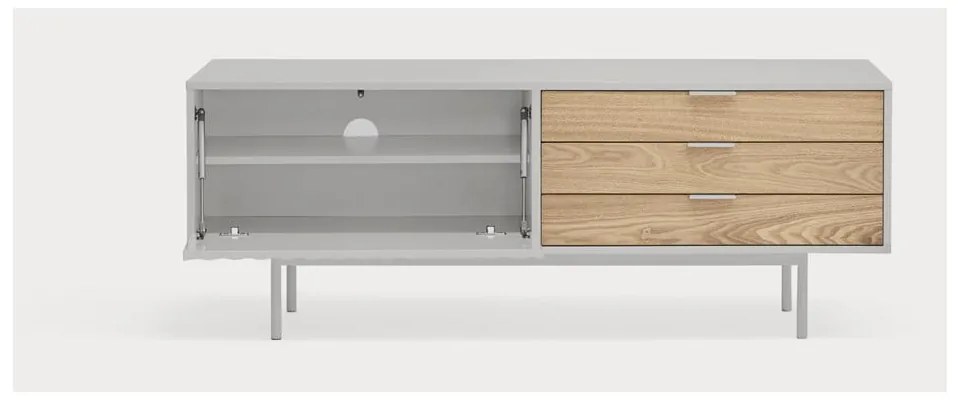 Szaro-naturalna szafka pod TV w dekorze dębu 140x52 cm Sierra – Teulat