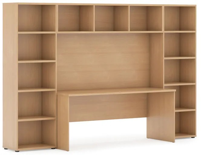 Biblioteka INTEGRO z wbudowanym biurkiem, niska, 2950x700/400x1920 mm, buk