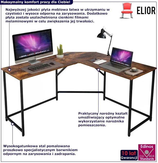 Narożne biurko industrialne pod komputer - Verdal 3X