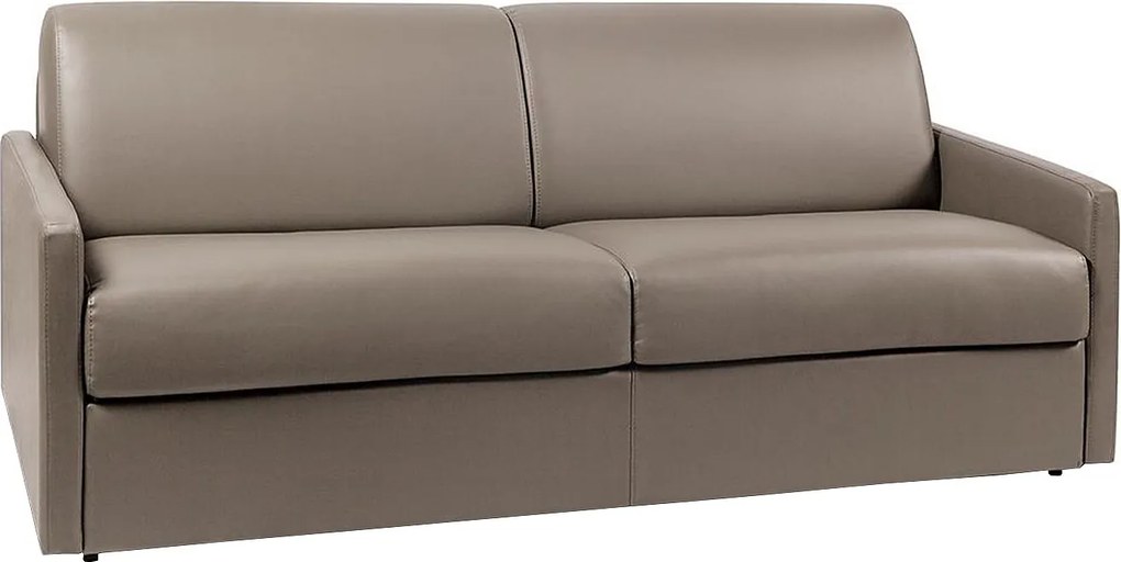 Kanapa 4-osobowa rozkładana typu express w tapicerce z ekoskóry w kolorze taupe z siedziskiem z pianki z pamięcią kształtu - Powierzchnia spania 160 cm - Materac 18 cm CALIFE