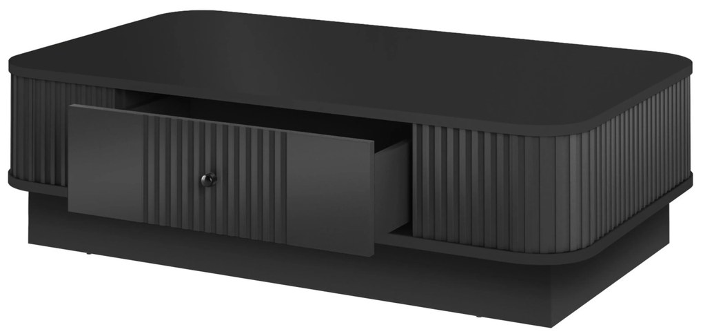 Stolik kawowy z szufladą Vesper 103x60 cm na cokole - czarny / czarny uchwyt