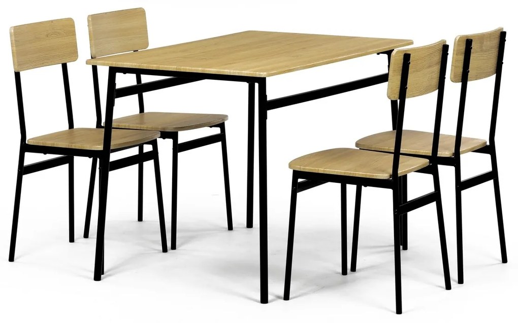 Zestaw jadalniany Industrial z 4 krzesłami, 110 x70 x 76 cm, dziki dąb