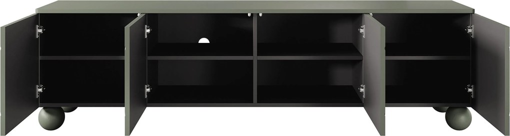 Szafka RTV Sonatia II 200 cm czterodrzwiowa na nogach kulach - oliwka