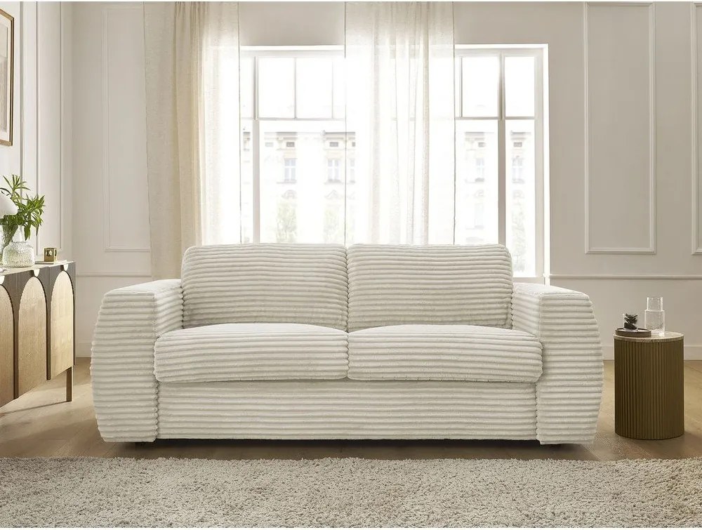 Beżowa sztruksowa rozkładana sofa do spania 220 cm Hugo – Bobochic Paris