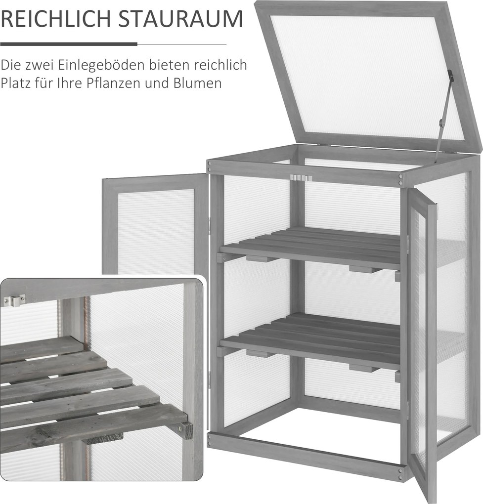 Outsunny Szklarnia Tunelowa Transparentna do Ogrodu Drewno Poliwęglan 58x44x78cm | Aosom PL