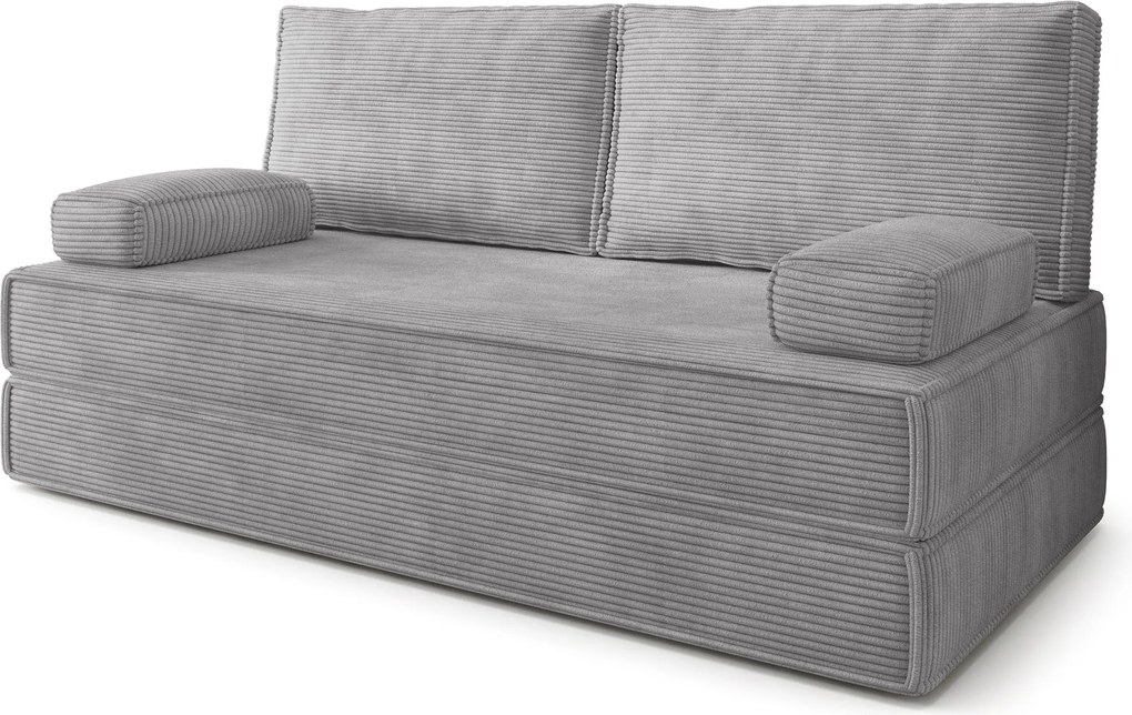 Masseno Sofa piankowa SILAR z funkcją spania, Kanapa z pianki do salonu, Bezmontażowa, Tkanina sztruksowa – Jasnoszary POSO 55