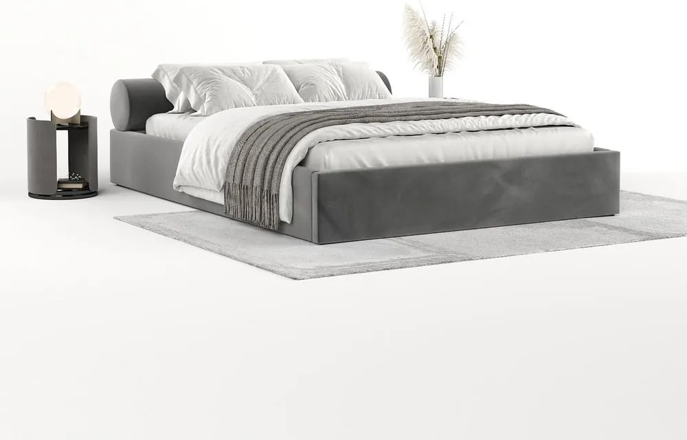 Ciemnoszare tapicerowane łóżko dwuosobowe ze schowkiem ze stelażem 140x200 cm Solvo – Maison de Rêve