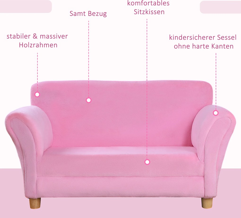 HOMCOM Sofa dziecięca fotel dziecięcy sofa kanapa dzieci pokój dziecięcy sofa dwuosobowa sofa z motywem truskawek