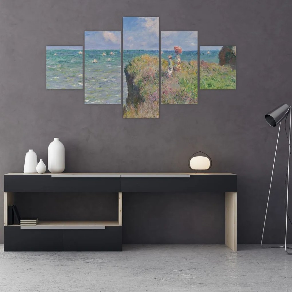 Obraz - Claude Monet, Cliff Walk at Pourville, reprodukcje (125x70 cm)