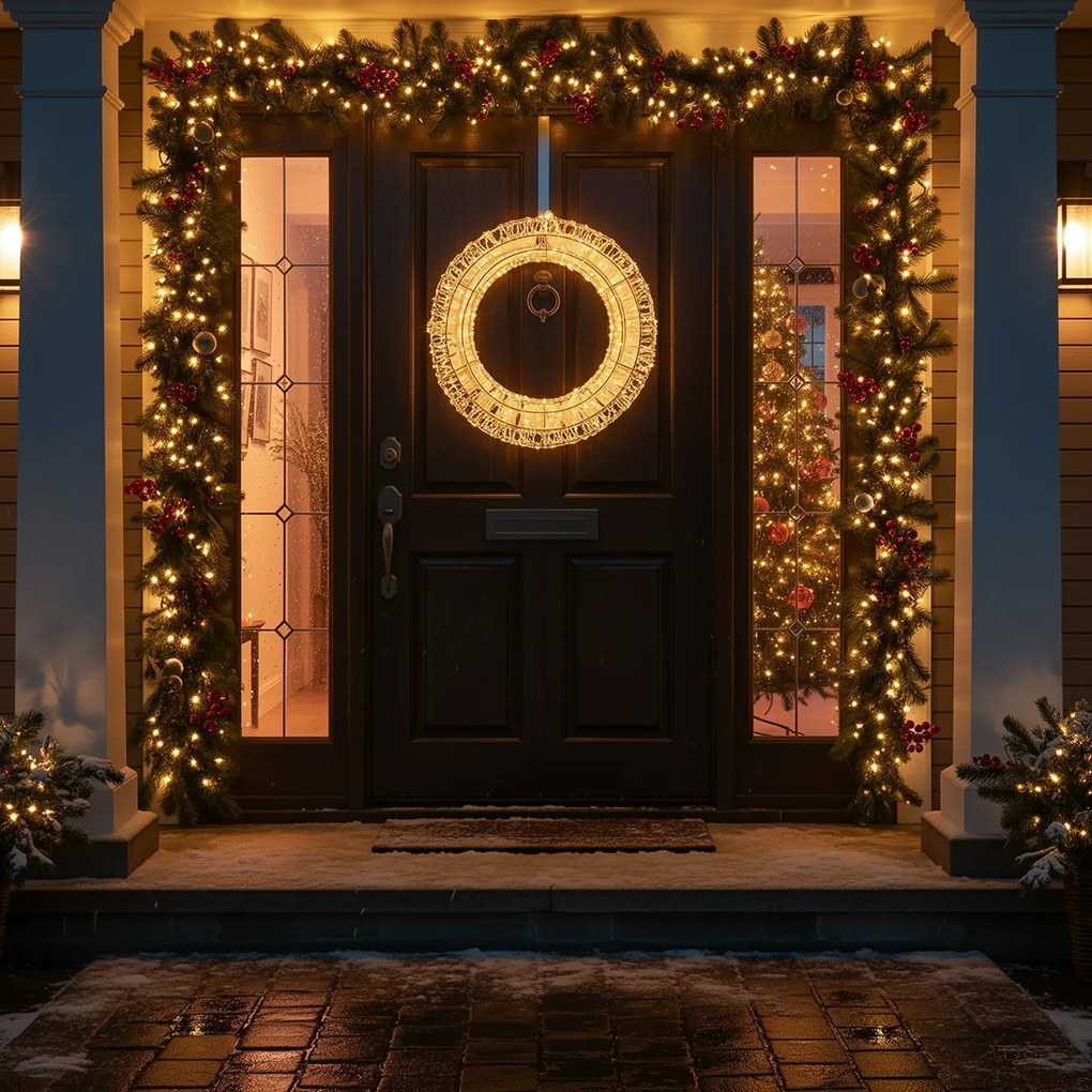 Świąteczna lampa wisząca wieniec srebrny 45 cm z LED IP44 - Nawa