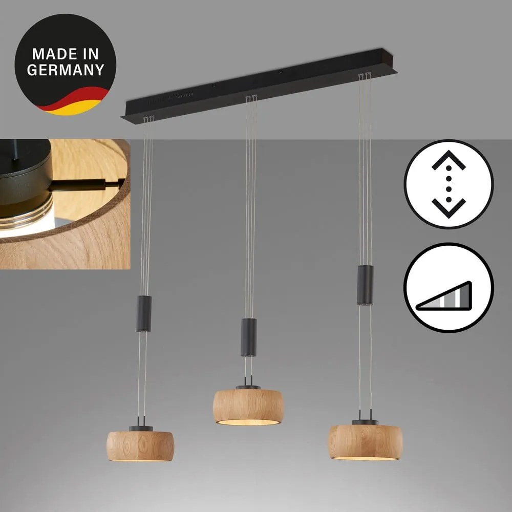 Czarno-naturalna lampa wisząca LED ze ściemniaczem i drewnianym kloszem Shine-wood – Fischer &amp; Honsel