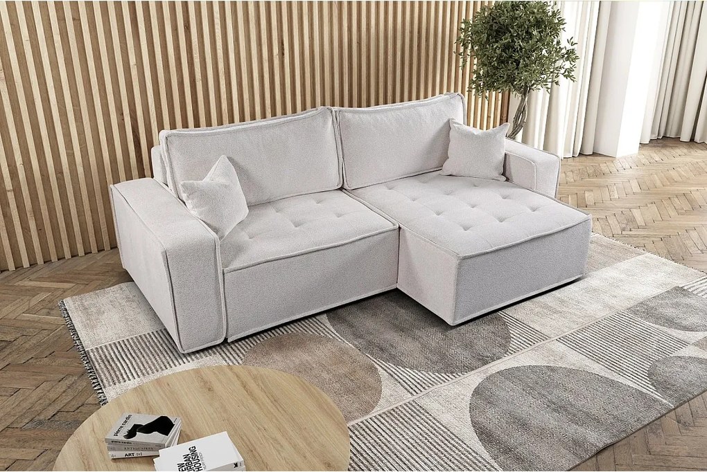 Narożnik z funkcją spania w kształcie L Bohoo, tkanina Raven, Jasnobeżowy, Prawy