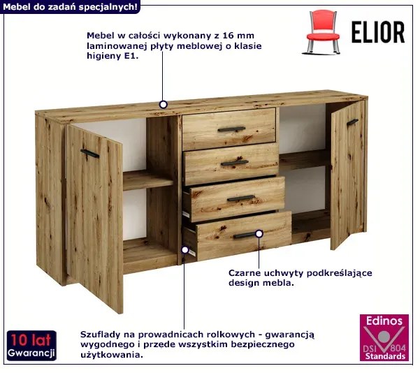Długa komoda z szufladami i drzwiczkami dąb artisan H3-E59