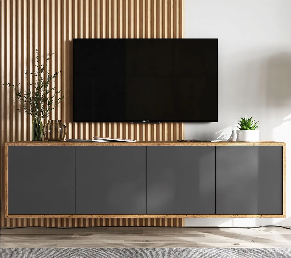 Szafka RTV NILA 4 150 dąb wotan/grafit mat