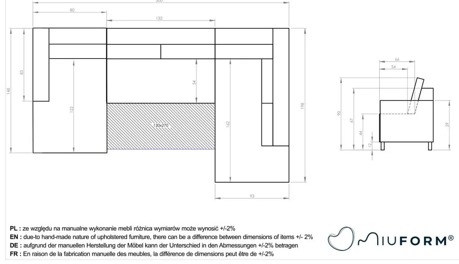 Ciemnoszara aksamitna rozkładana sofa w kształcie litery "U" Miuform Stylish Stan, prawostronna