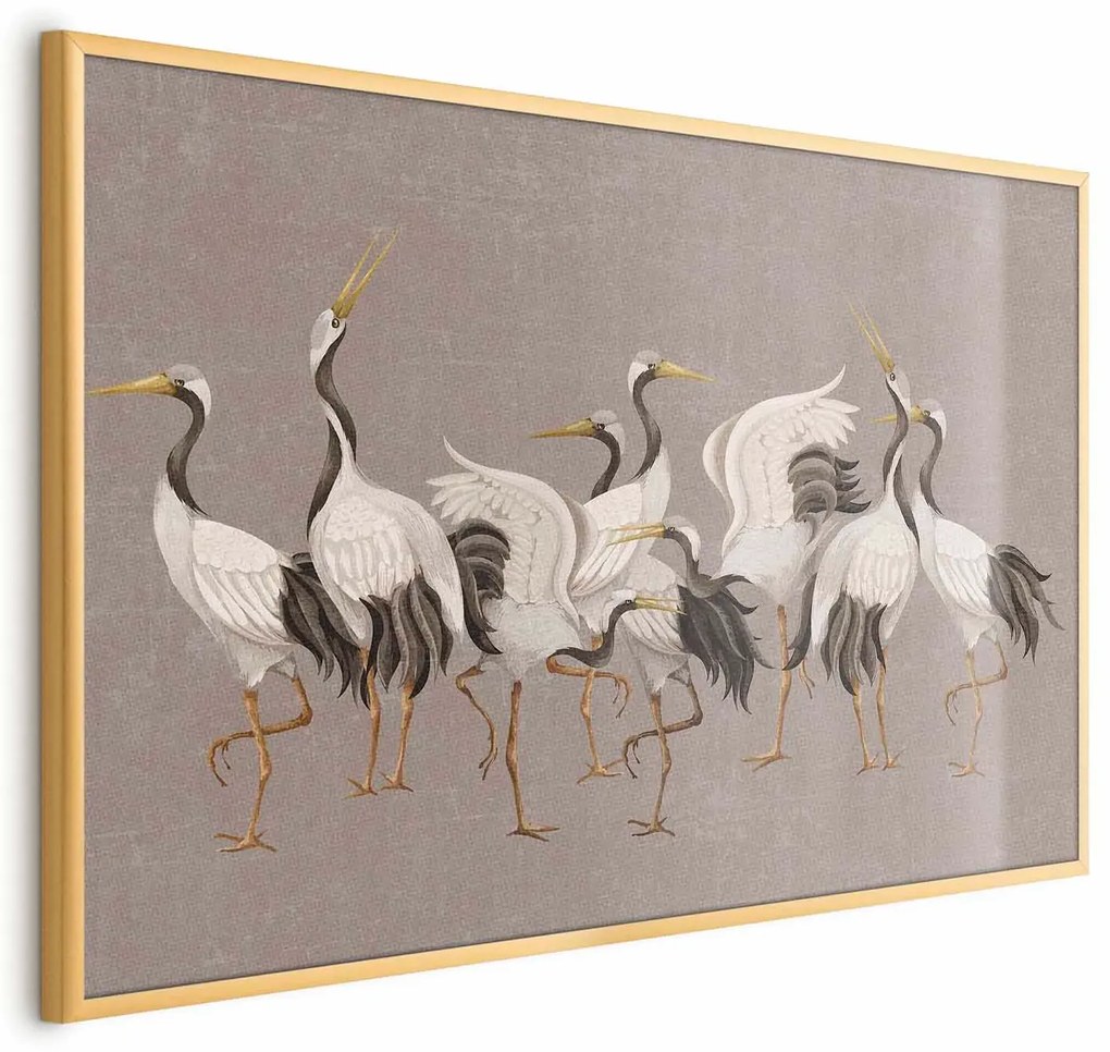 Plakat Taniec żurawi 60x40 cm z ramą złotą bez marginesu ARTGEIST B