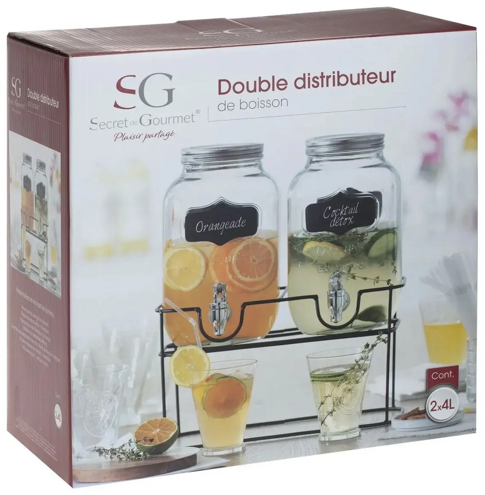 Podwójny dystrybutor do napojów na stojaku, 4L x 2 sztuki w komplecie
