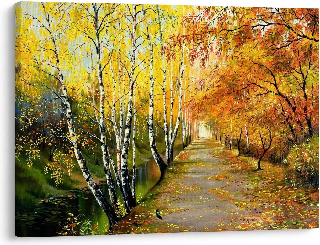 Obraz - Romantyczna aleja wzdłuż wody, obraz olejny (70x50 cm)