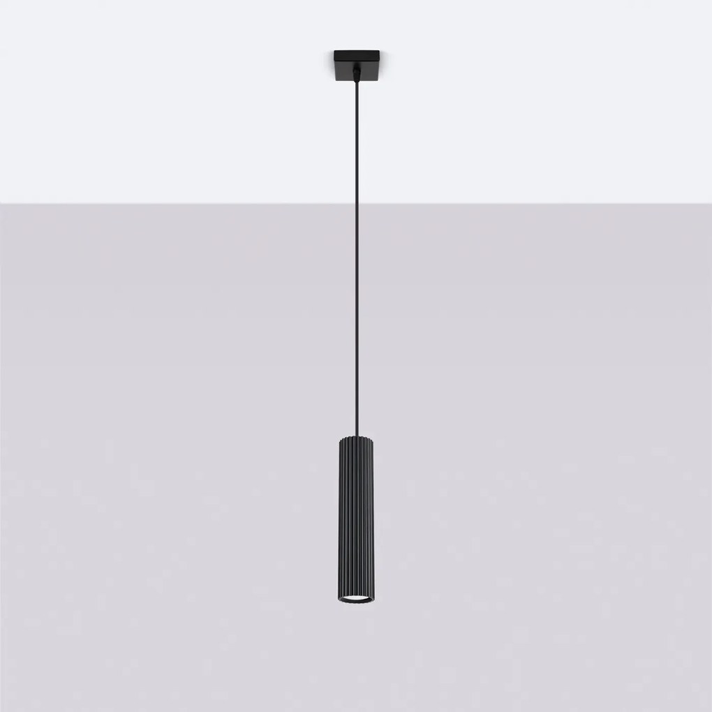Lampa wisząca KARBON 1 czarna ryflowana SOLLUX  LIGHTING
