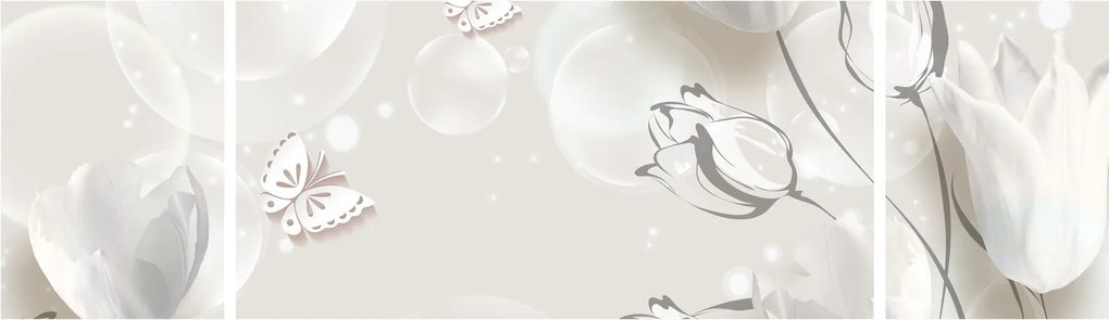 Obraz - Tulipany między bąbelkami (170x50 cm)