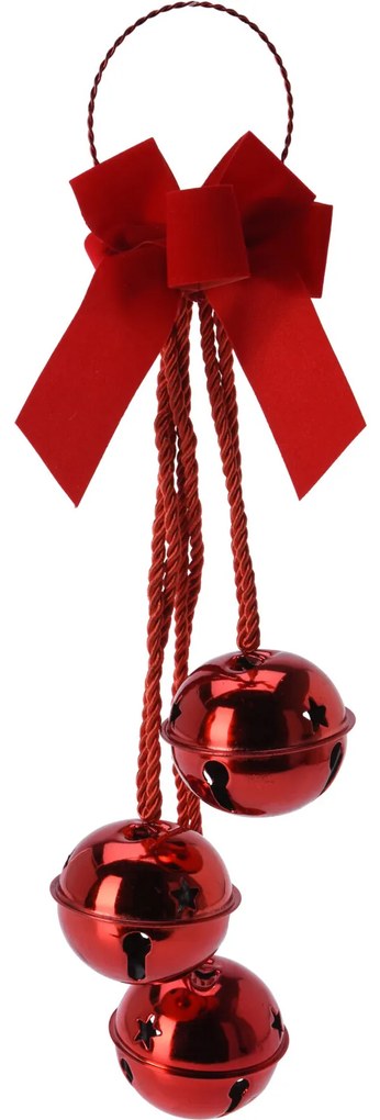 Dekoracja świąteczna na drzwi - kokarda na kole, 3 dzwoneczki