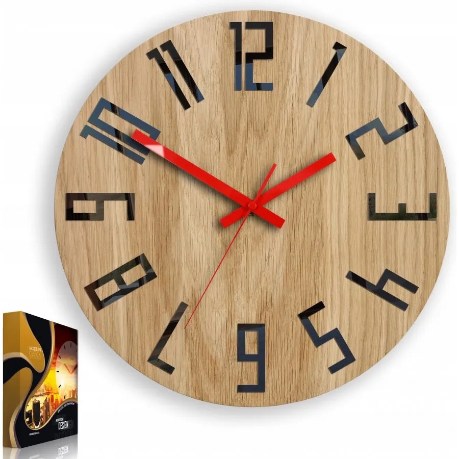 Zegar na ścianę nowoczesny drewniany z dużymi cyframi okrągły cichy loft