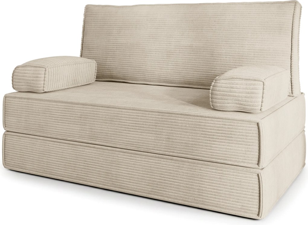 Masseno Sofa piankowa LADIA z funkcją spania, Kanapa z pianki do salonu, Bezmontażowa, Tkanina sztruksowa – Kremowy POSO 100