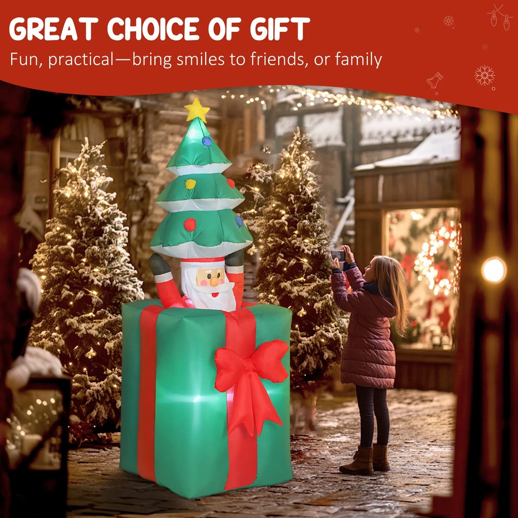 Outsunny Nadmuchiwana dekoracja świąteczna z lampkami LED, poliester, do wnętrz i na zewnątrz, Czerwony+Zielony | Aosom PL