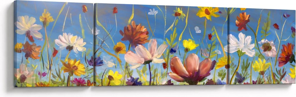 Malowany obraz kwitnącej łąki (170x50 cm)