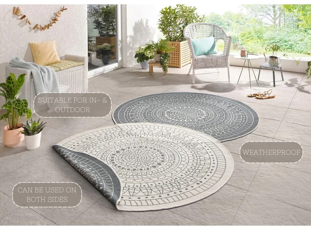 Szaro-kremowy dywan dwustronny odpowiedni na zewnątrz NORTHRUGS Porto, ⌀ 140 cm