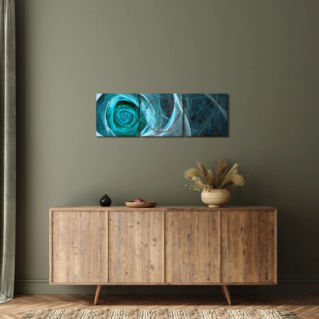 Obraz - Abstrakcyjny różowy niebieski z czarnym tłem (z zegarem) (90x30 cm)