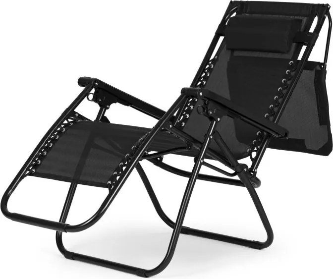 Składany leżak ogrodowy z regulowanym daszkiem Corfu 009, czarny