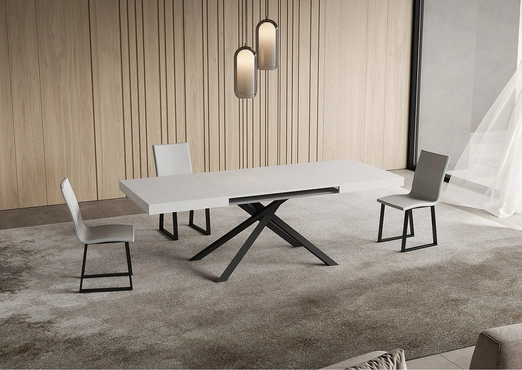 Stół rozkładany Niket 140/244x90 cm, nogi biały jesion antracyt