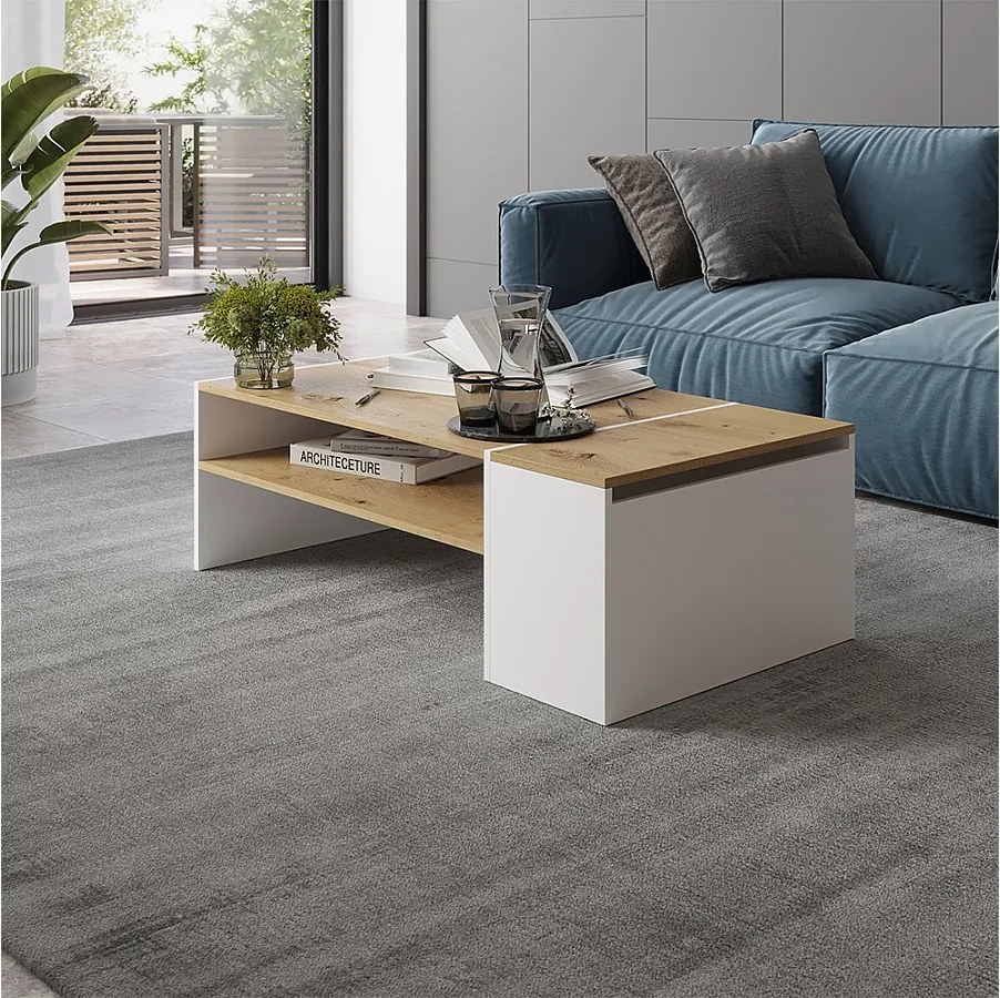 Stolik kawowy dąb rzemieślniczy/biały 110x60x36 rubby