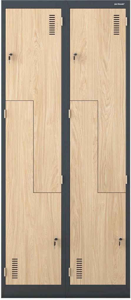 Szafa socjalna ubraniowa typu L, czterokomorowa, antracytowa/dąb sonoma, 800x1850x450 mm: JULIA Eco Design