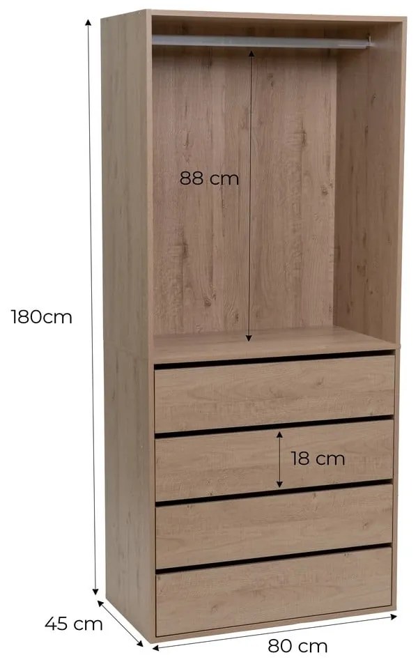 Otwarta szafa modułowa w dekorze dębu w naturalnym kolorze 80x180x45 cm Modular – Casa Selección