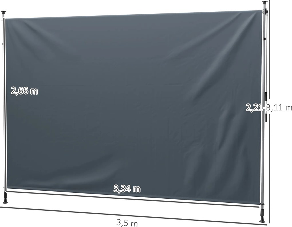 Outsunny Markiza balkonowa z ręczną korbką regulowana wysokość bez wiercenia 350 cm szerokości Ciemnoszary
