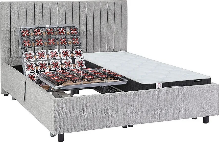 Łóżko elektryczne relaksacyjne dekoracyjne płytkowe + materac ze sprężynami kieszeniowymi i pamięcią kształtu - 2 x 70 x 190 cm - Tkanina - Szary - ANTALISA marki Ysmée