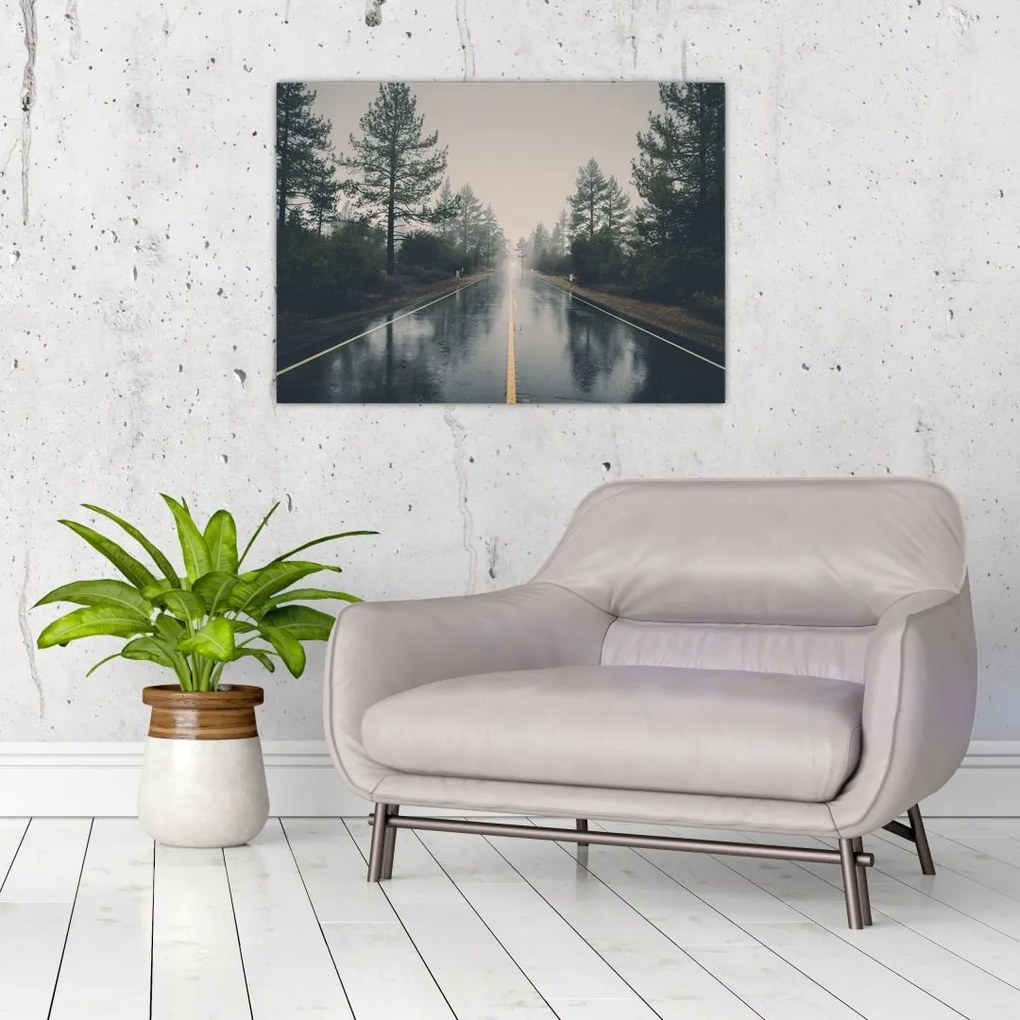 Obraz na szkle drogi w deszczu (70x50 cm)