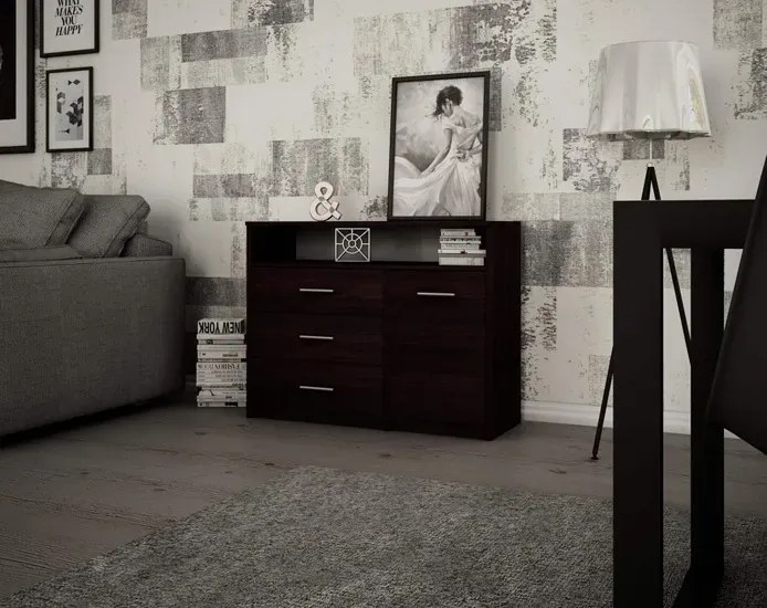 Komoda z szufladami i półkami do salonu wenge - Nemeso 4X