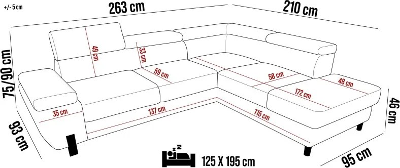 Narożnik MOLINA L układ L z funkcją spania WERSAL