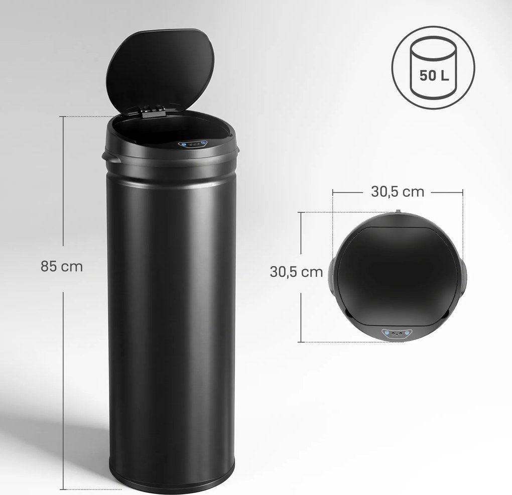 HOMCOM 50 L Kosz na śmieci z czujnikiem i funkcją Soft-Close, bezdotykowy kosz ze stali nierdzewnej do higienicznej kuchni